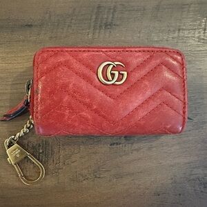 Gucci GG Marmont Red Leather Zip Card Holder